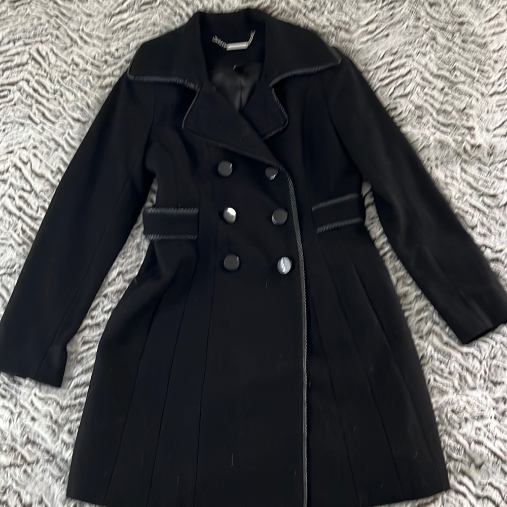 White House Black Market Black, Double Breasted, A-Line Wool Coat, size small